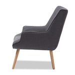 Load image into Gallery viewer, Baxton Studio Alden Mid-Century Modern Dark Grey Fabric Upholstered Natural Finished Wood Lounge Chair
