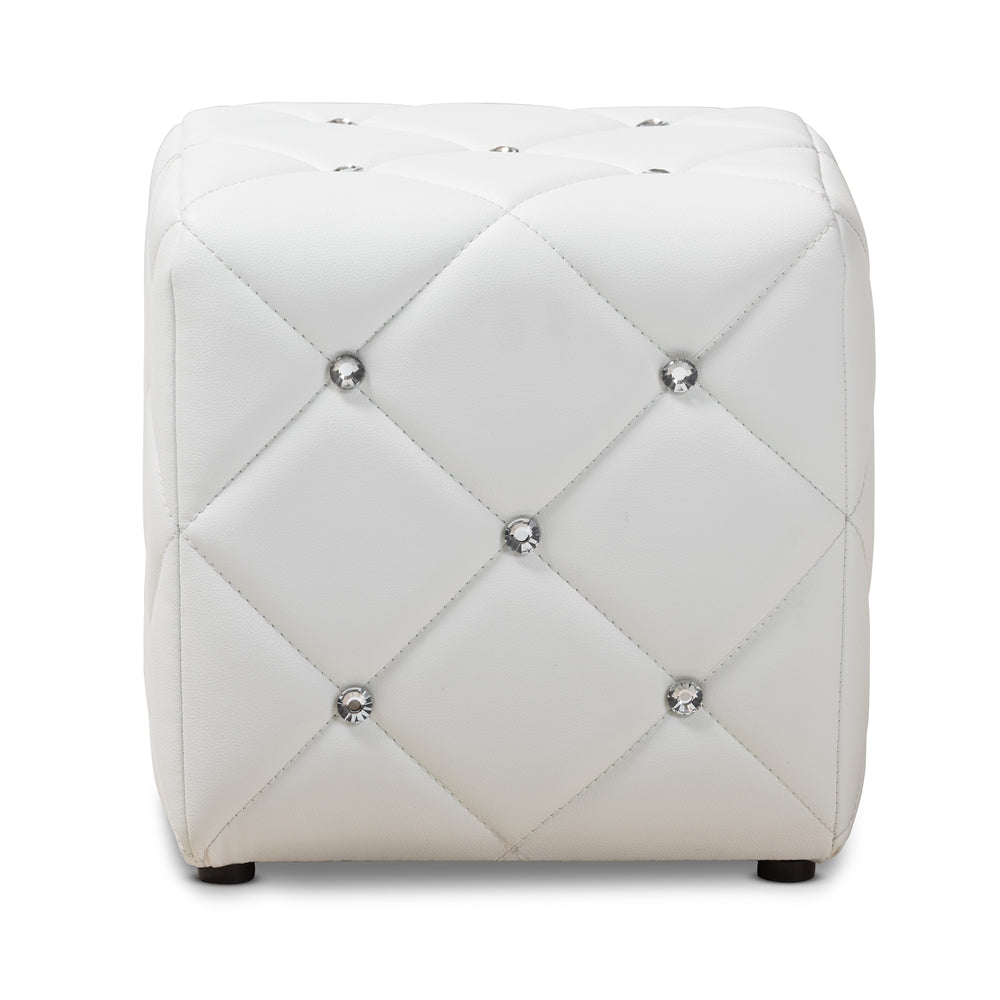 BAXTON STUDIO STACEY MODERN AND CONTEMPORARY WHITE FAUX LEATHER UPHOLSTERED OTTOMAN