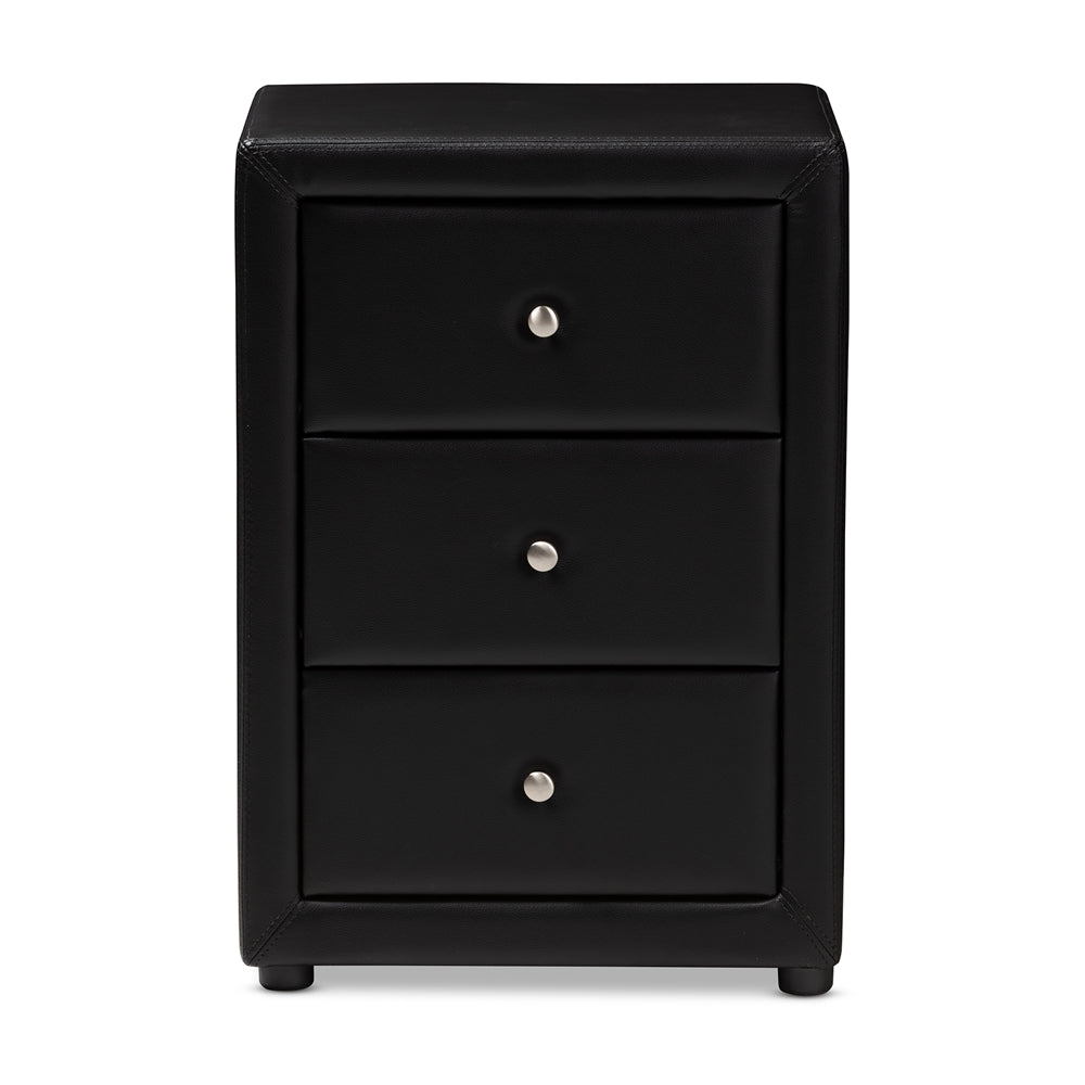 Baxton Studio Tessa Modern And Contemporary Black Faux Leather Upholstered 3-Drawer Nightstand