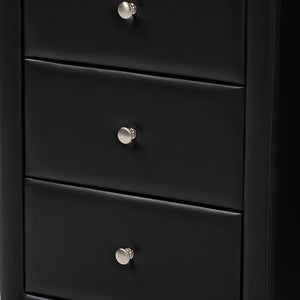 Baxton Studio Tessa Modern And Contemporary Black Faux Leather Upholstered 3-Drawer Nightstand