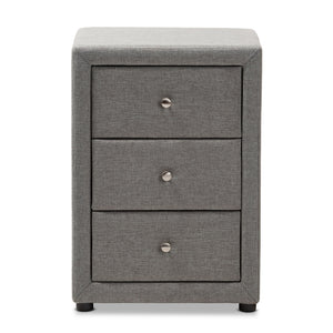 Baxton Studio Tessa Modern And Contemporary Grey Fabric Upholstered 3-Drawer Nightstand