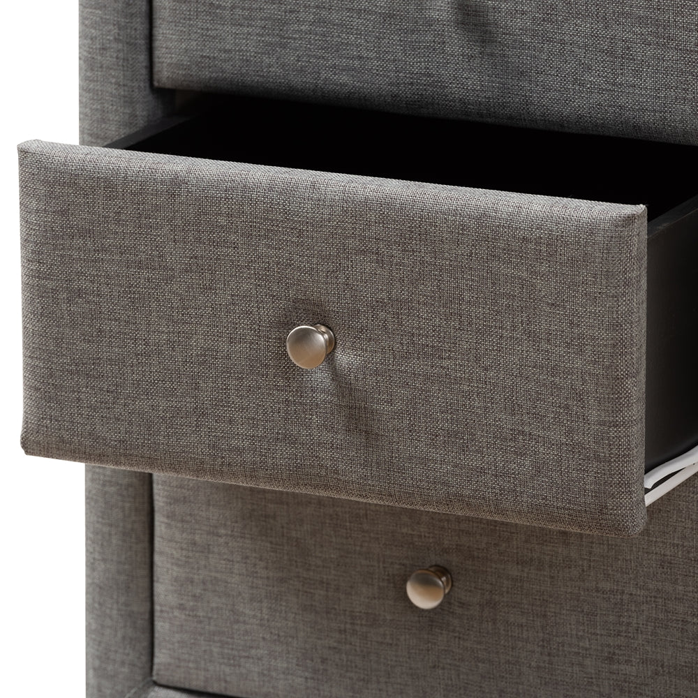 BAXTON STUDIO TESSA MODERN AND CONTEMPORARY GREY FABRIC UPHOLSTERED 3-DRAWER NIGHTSTAND