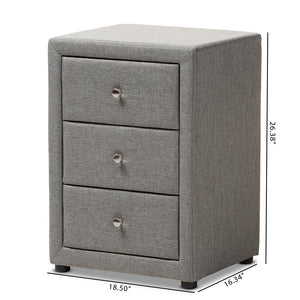 Baxton Studio Tessa Modern And Contemporary Grey Fabric Upholstered 3-Drawer Nightstand