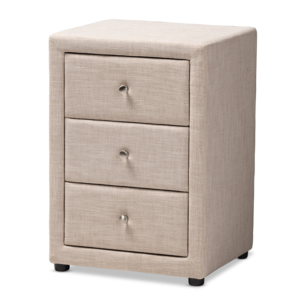 Baxton Studio Tessa Modern And Contemporary Beige Fabric Upholstered 3-Drawer Nightstand