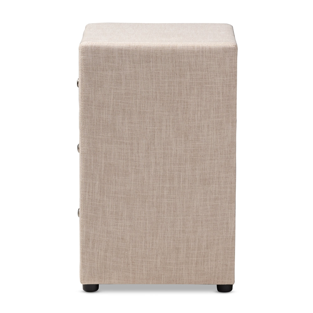 Baxton Studio Tessa Modern And Contemporary Beige Fabric Upholstered 3-Drawer Nightstand