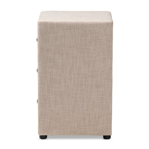 Baxton Studio Tessa Modern And Contemporary Beige Fabric Upholstered 3-Drawer Nightstand