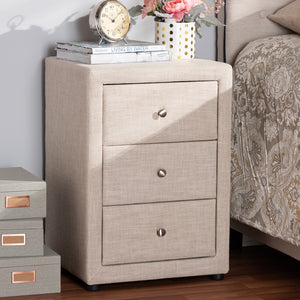 Baxton Studio Tessa Modern And Contemporary Beige Fabric Upholstered 3-Drawer Nightstand