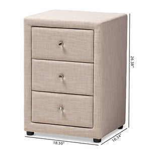 Baxton Studio Tessa Modern And Contemporary Beige Fabric Upholstered 3-Drawer Nightstand