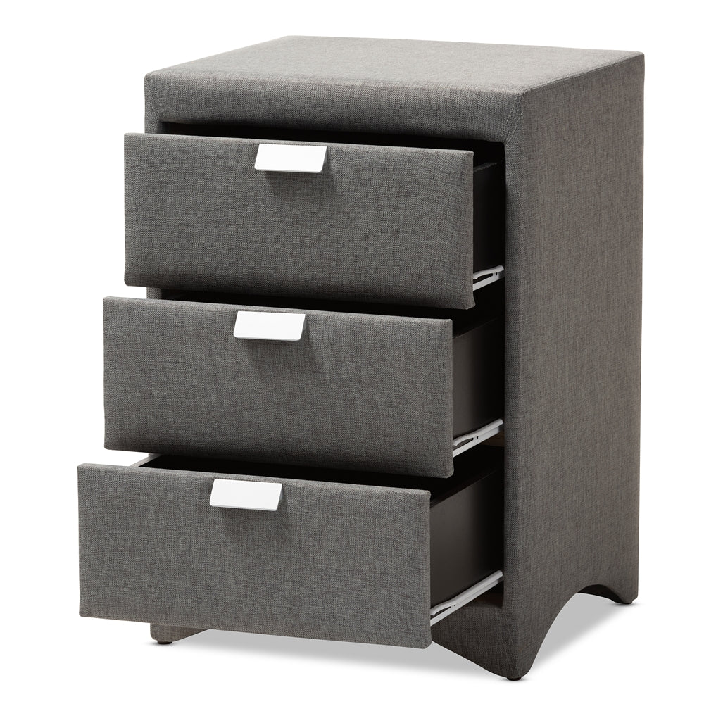 Baxton Studio Talia Modern And Contemporary Grey Fabric Upholstered 3-Drawer Nightstand