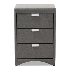 Baxton Studio Talia Modern And Contemporary Grey Fabric Upholstered 3-Drawer Nightstand