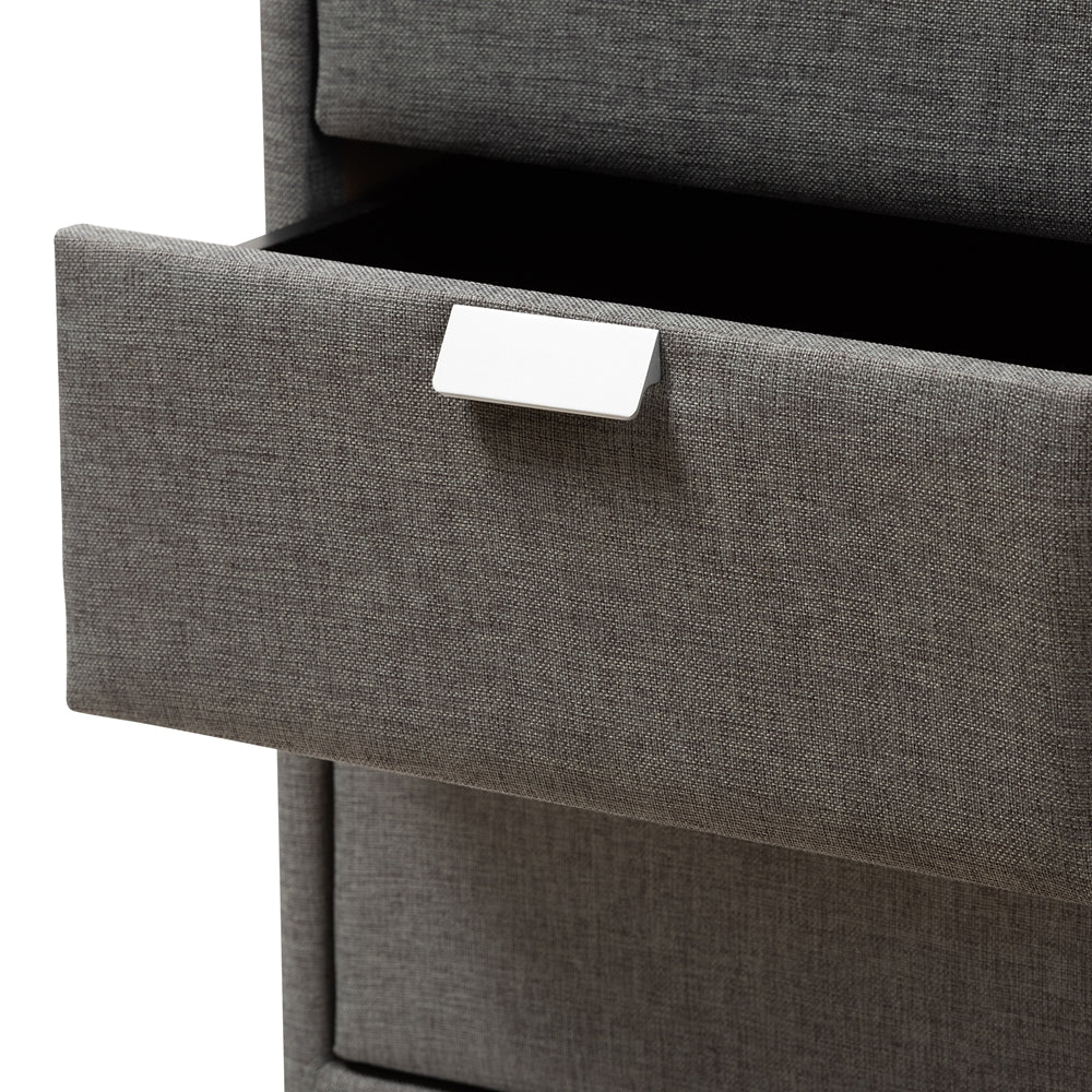 BAXTON STUDIO TALIA MODERN AND CONTEMPORARY GREY FABRIC UPHOLSTERED 3-DRAWER NIGHTSTAND