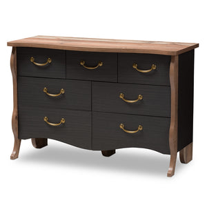 Baxton Studio Romilly Country Cottage Farmhouse Black And Oak-Finished Wood 7-Drawer Dresser