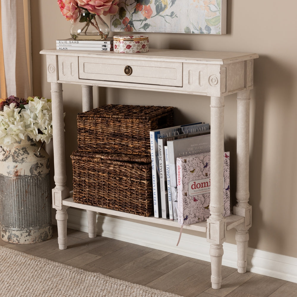 Baxton Studio Ariella Country Cottage Farmhouse Whitewashed 1-Drawer Console Table