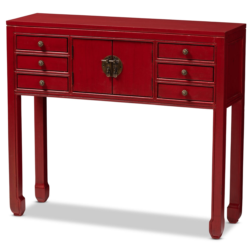 Baxton Studio Melodie Classic and Antique Finished Wood Bronze Finished Accents 6-Drawer Console Table