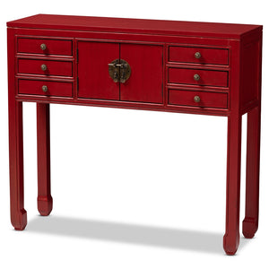 Baxton Studio Melodie Classic and Antique Finished Wood Bronze Finished Accents 6-Drawer Console Table