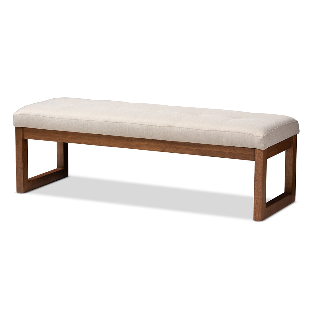 Baxton Studio Caramay Modern And Contemporary Light Beige Fabric Upholstered Walnut Brown Finished Wood Bench