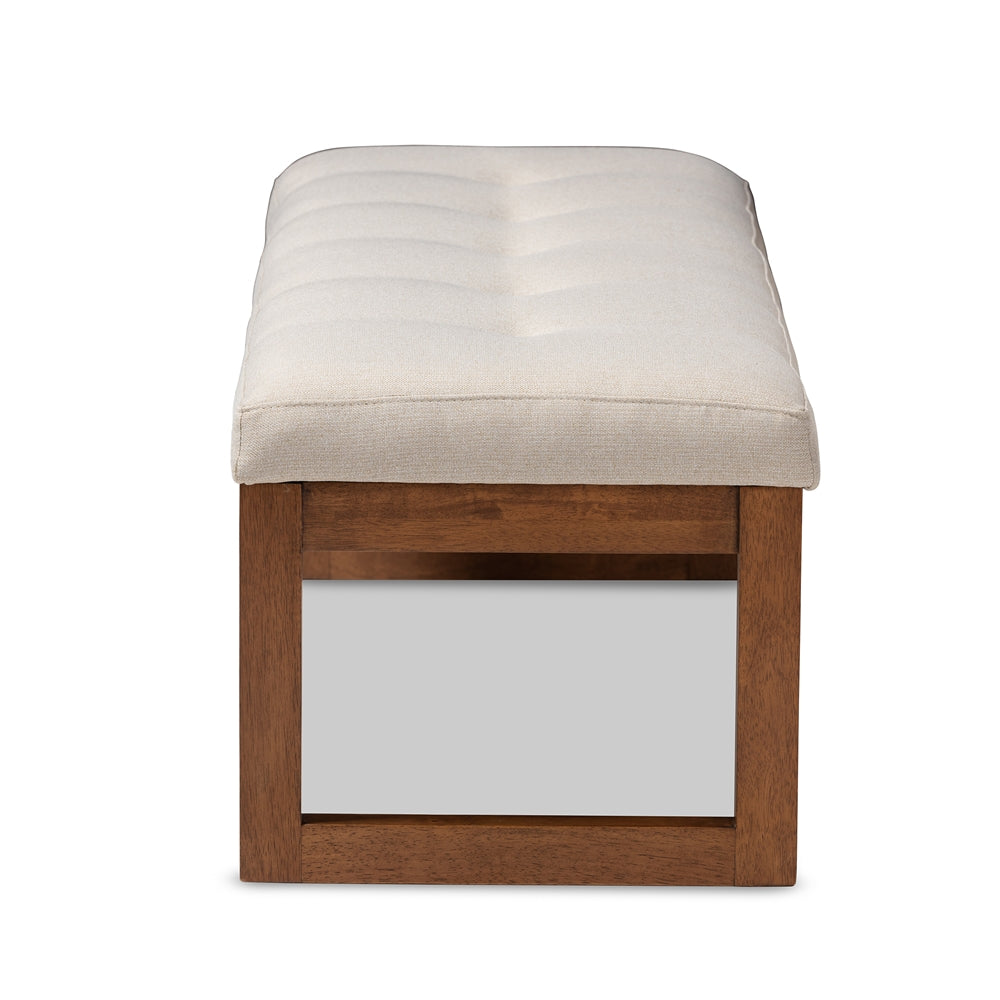 Baxton Studio Caramay Modern And Contemporary Light Beige Fabric Upholstered Walnut Brown Finished Wood Bench