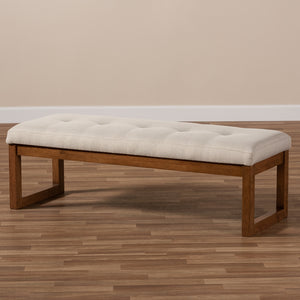 Baxton Studio Caramay Modern And Contemporary Light Beige Fabric Upholstered Walnut Brown Finished Wood Bench