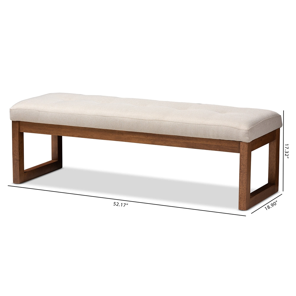 Baxton Studio Caramay Modern And Contemporary Light Beige Fabric Upholstered Walnut Brown Finished Wood Bench