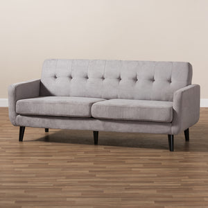 Baxton Studio Carina Mid-Century Modern Light Grey Fabric Upholstered Sofa