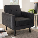 Load image into Gallery viewer, Baxton Studio Carina Mid-Century Modern Dark Grey Fabric Upholstered Lounge Chair
