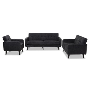 Baxton Studio Carina Mid-Century Modern Fabric Upholstered 3-Piece Living Room Set