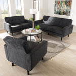 Load image into Gallery viewer, Baxton Studio Carina Mid-Century Modern Dark Grey Fabric Upholstered 3-Piece Living Room Set
