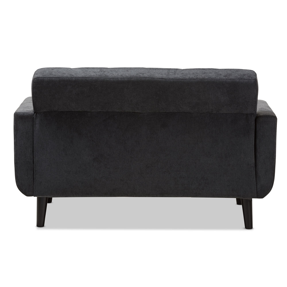 Baxton Studio Carina Mid-Century Modern Dark Grey Fabric Upholstered Loveseat