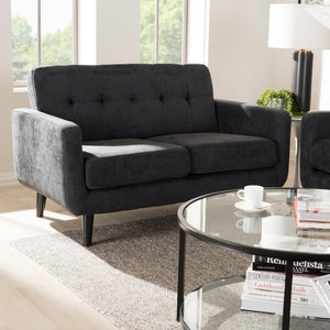 Baxton Studio Carina Mid-Century Modern Dark Grey Fabric Upholstered Loveseat