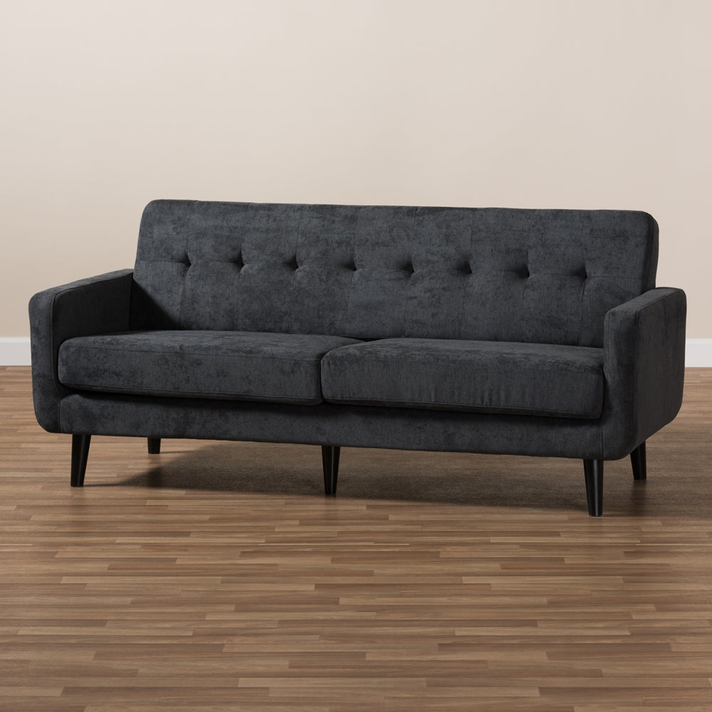 Baxton Studio Carina Mid-Century Modern Dark Grey Fabric Upholstered Sofa