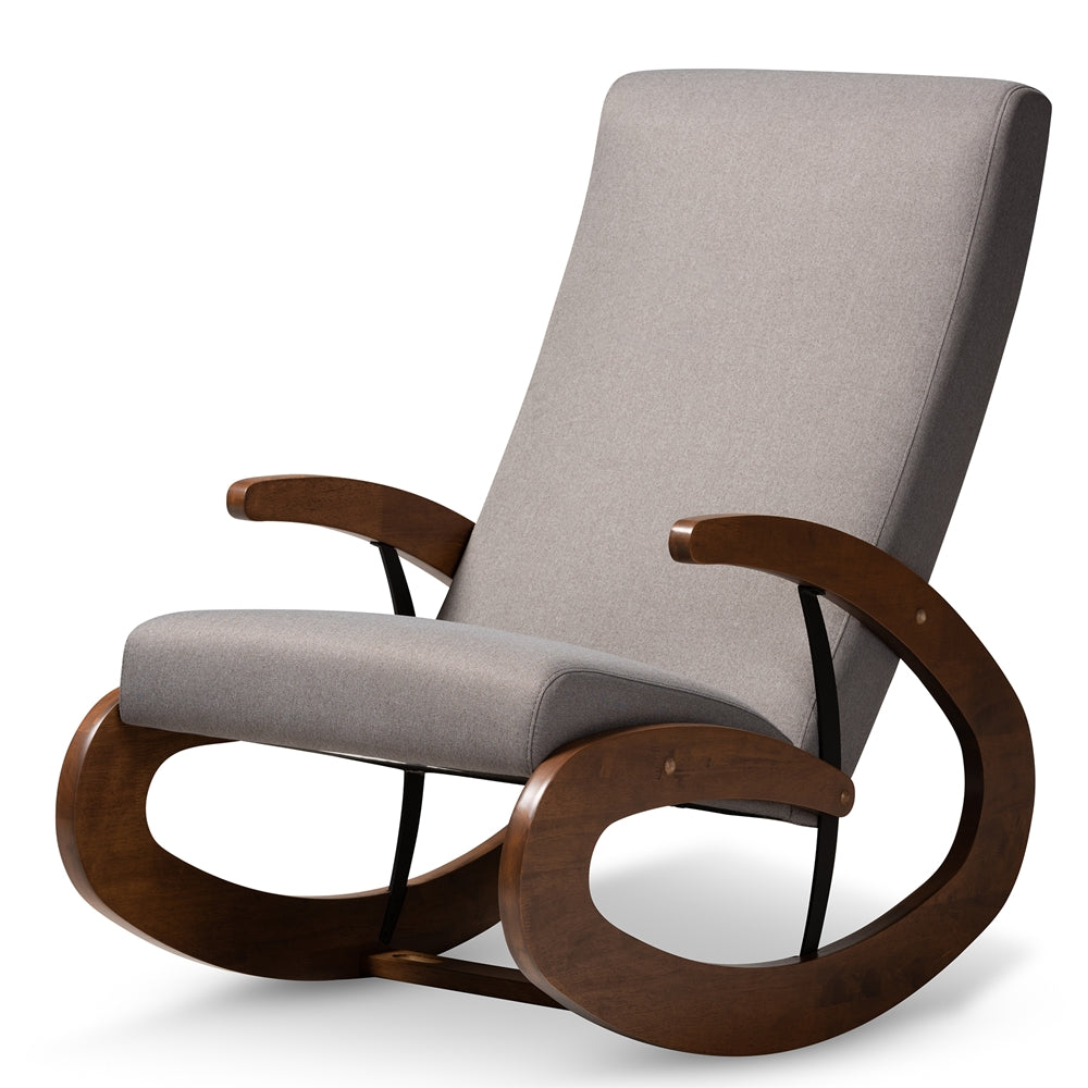 Baxton Studio Kaira Modern and Contemporary Fabric Upholstered and Walnut-Finished Wood Rocking Chair