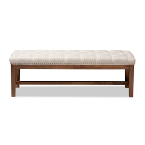 Baxton Studio Ainsley Modern And Contemporary Light Beige Fabric Upholstered Walnut Finished Solid Rubberwood Bench