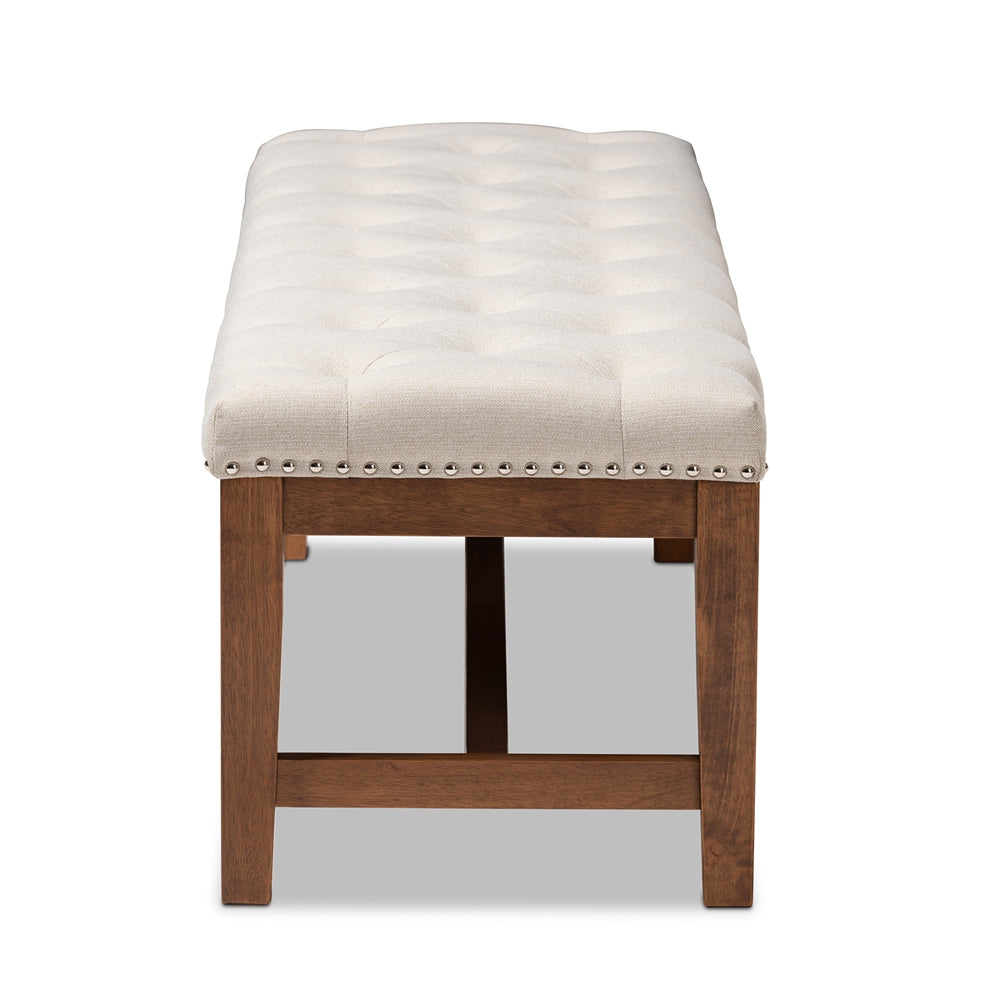 Baxton Studio Ainsley Modern And Contemporary Light Beige Fabric Upholstered Walnut Finished Solid Rubberwood Bench