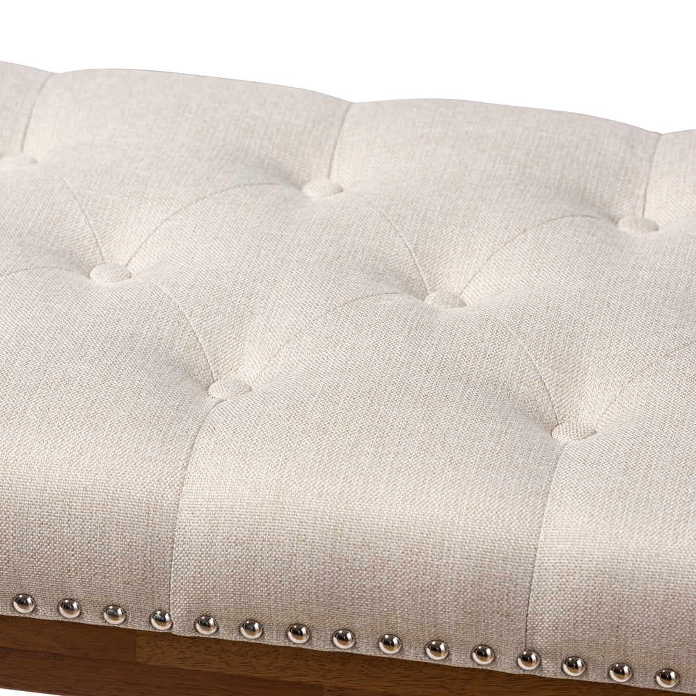 Baxton Studio Ainsley Modern And Contemporary Light Beige Fabric Upholstered Walnut Finished Solid Rubberwood Bench