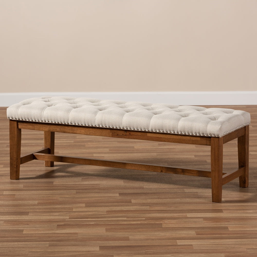 Baxton Studio Ainsley Modern And Contemporary Light Beige Fabric Upholstered Walnut Finished Solid Rubberwood Bench