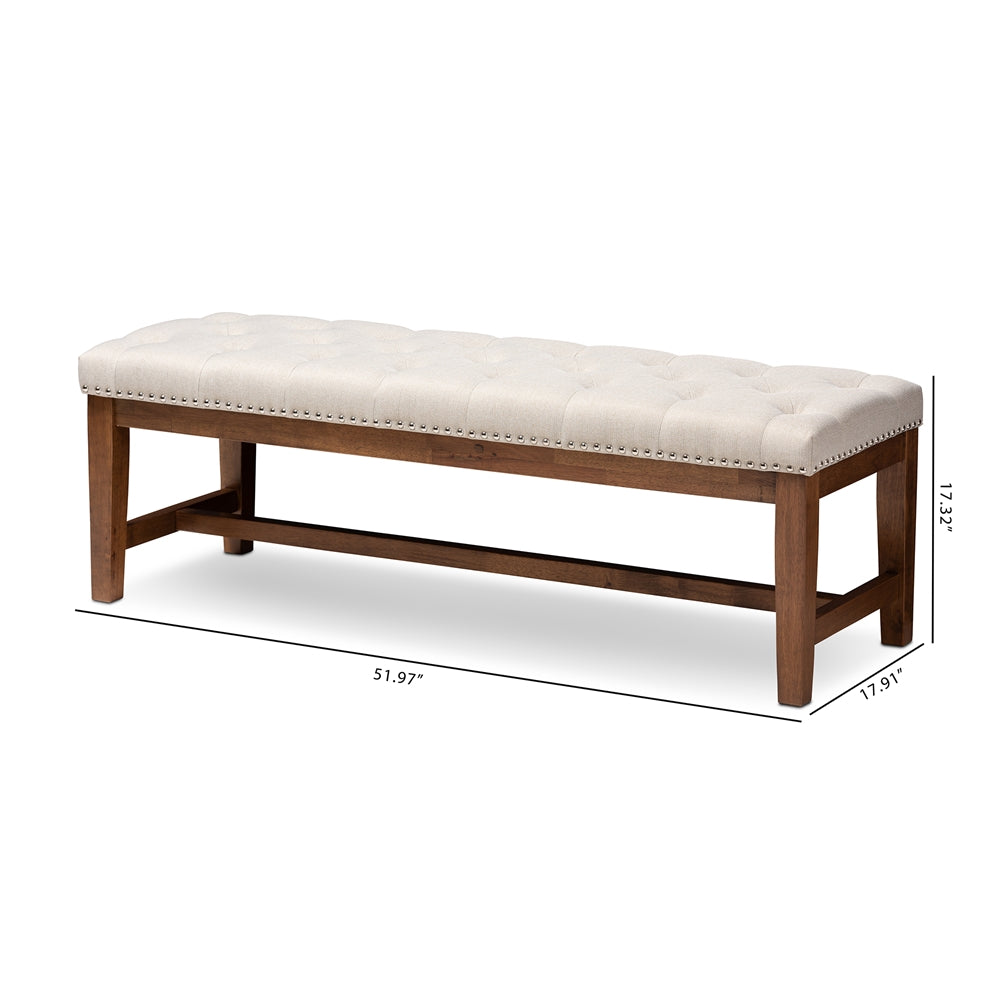 Baxton Studio Ainsley Modern And Contemporary Light Beige Fabric Upholstered Walnut Finished Solid Rubberwood Bench