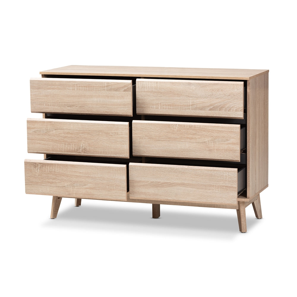 Baxton Studio Miren Mid-Century Modern Light Oak And Dark Grey 6-Drawer Dresser