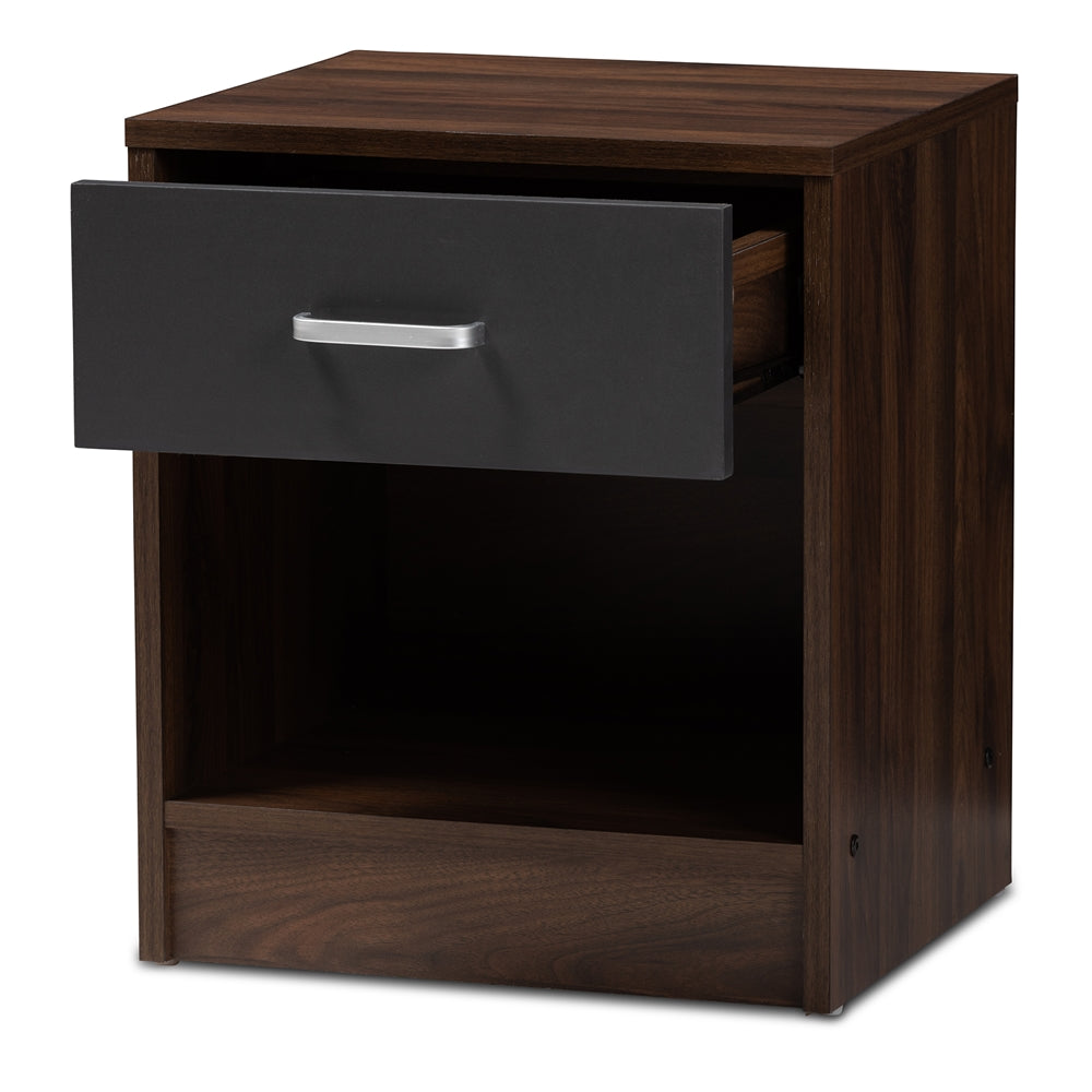 Baxton Studio Hansel Modern And Contemporary 1-Drawer Dark Brown And Dark Grey Finished Nightstand