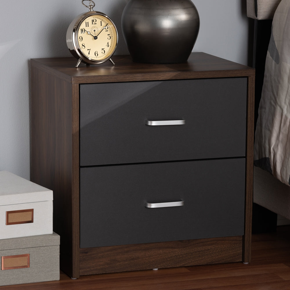 Baxton Studio Hansel Modern And Contemporary 2-Drawer Dark Brown And Dark Grey Finished Nightstand