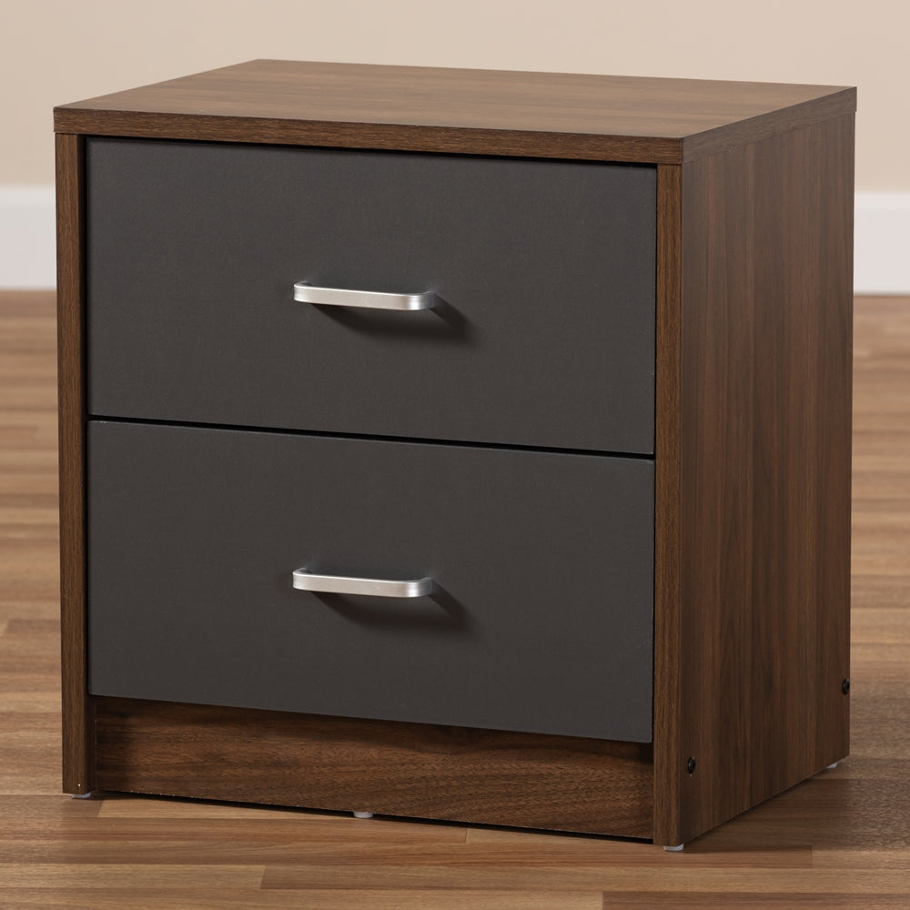 Baxton Studio Hansel Modern And Contemporary 2-Drawer Dark Brown And Dark Grey Finished Nightstand