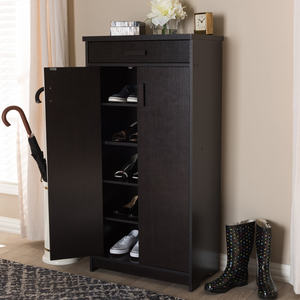 Baxton Studio Bienna Modern And Contemporary Wenge Brown Finished Shoe Cabinet