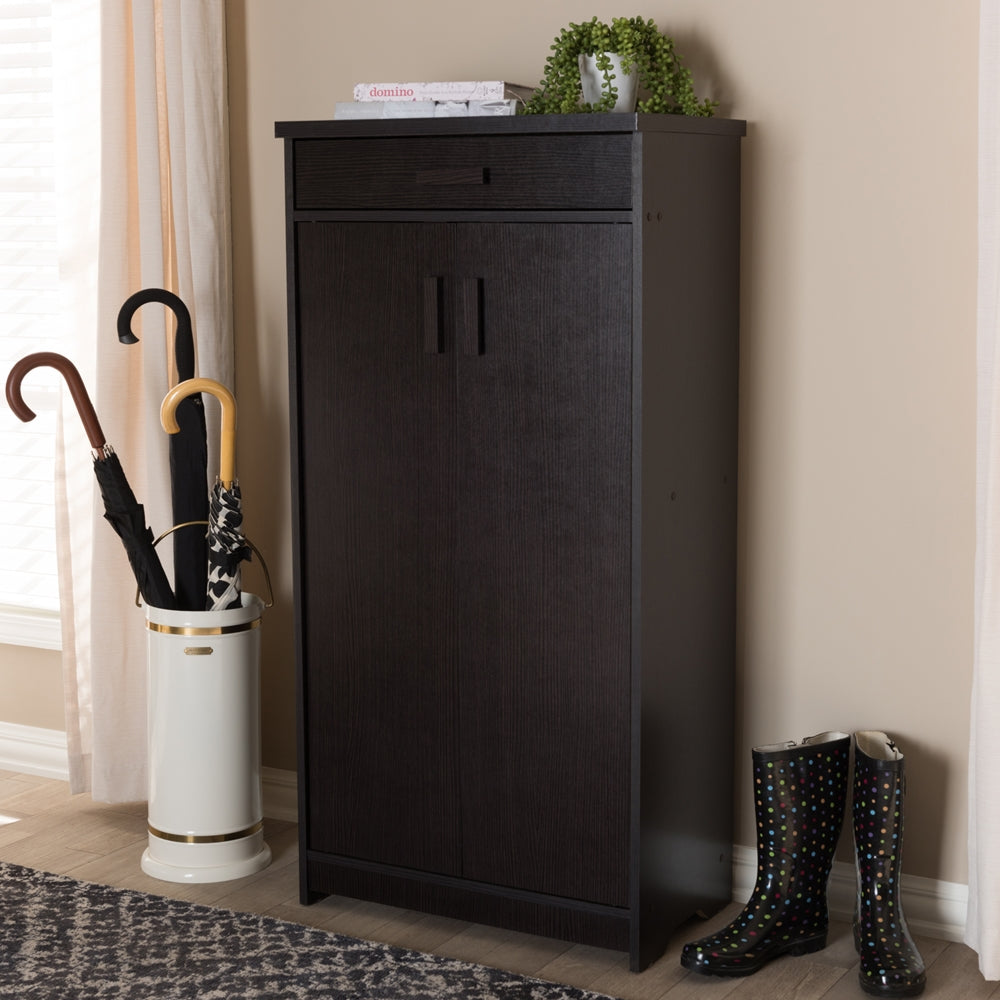 BAXTON STUDIO BIENNA MODERN AND CONTEMPORARY WENGE BROWN FINISHED SHOE CABINET