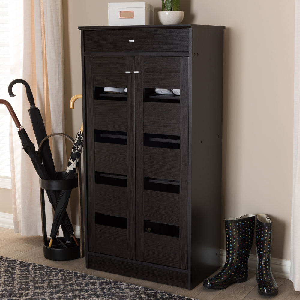 BAXTON STUDIO ACADIA MODERN AND CONTEMPORARY WENGE BROWN FINISHED SHOE CABINET