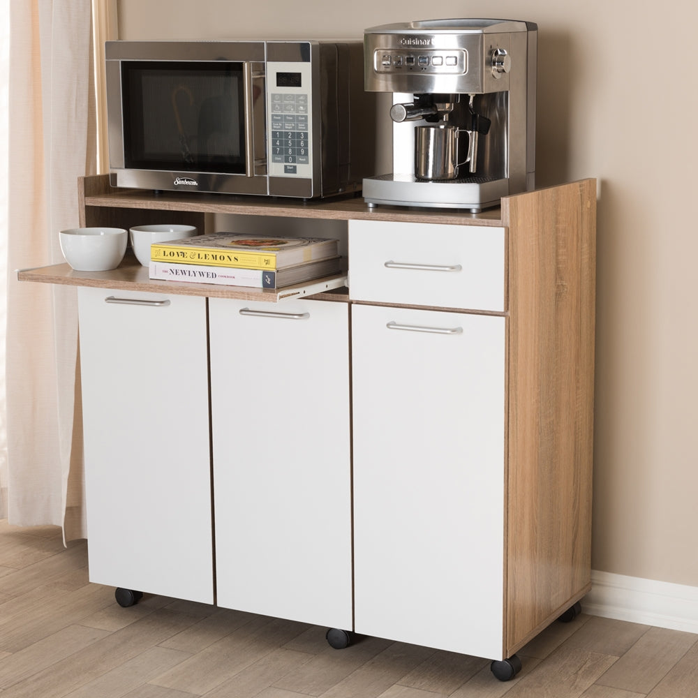 Baxton Studio Charmain Modern And Contemporary Light Oak And White Finish Kitchen Cabinet