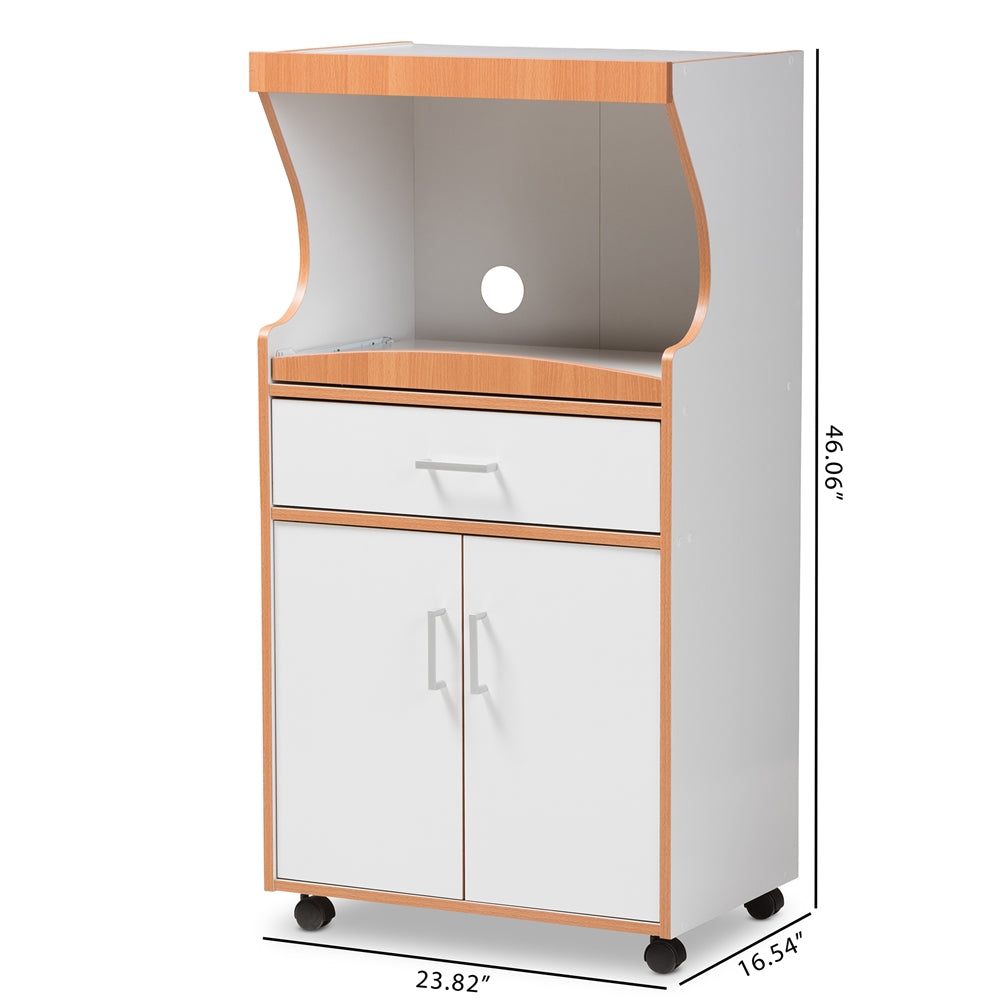 Baxton Studio Edonia Modern And Contemporary Beech Brown And White Finish Kitchen Cabinet