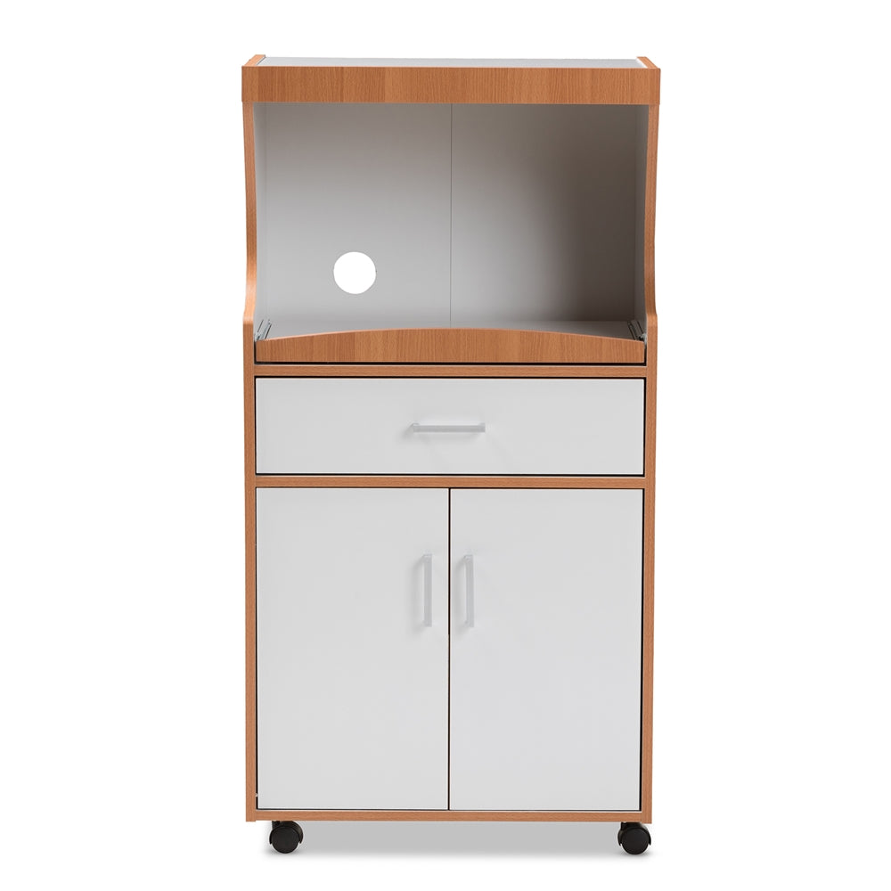 Baxton Studio Edonia Modern And Contemporary Beech Brown And White Finish Kitchen Cabinet