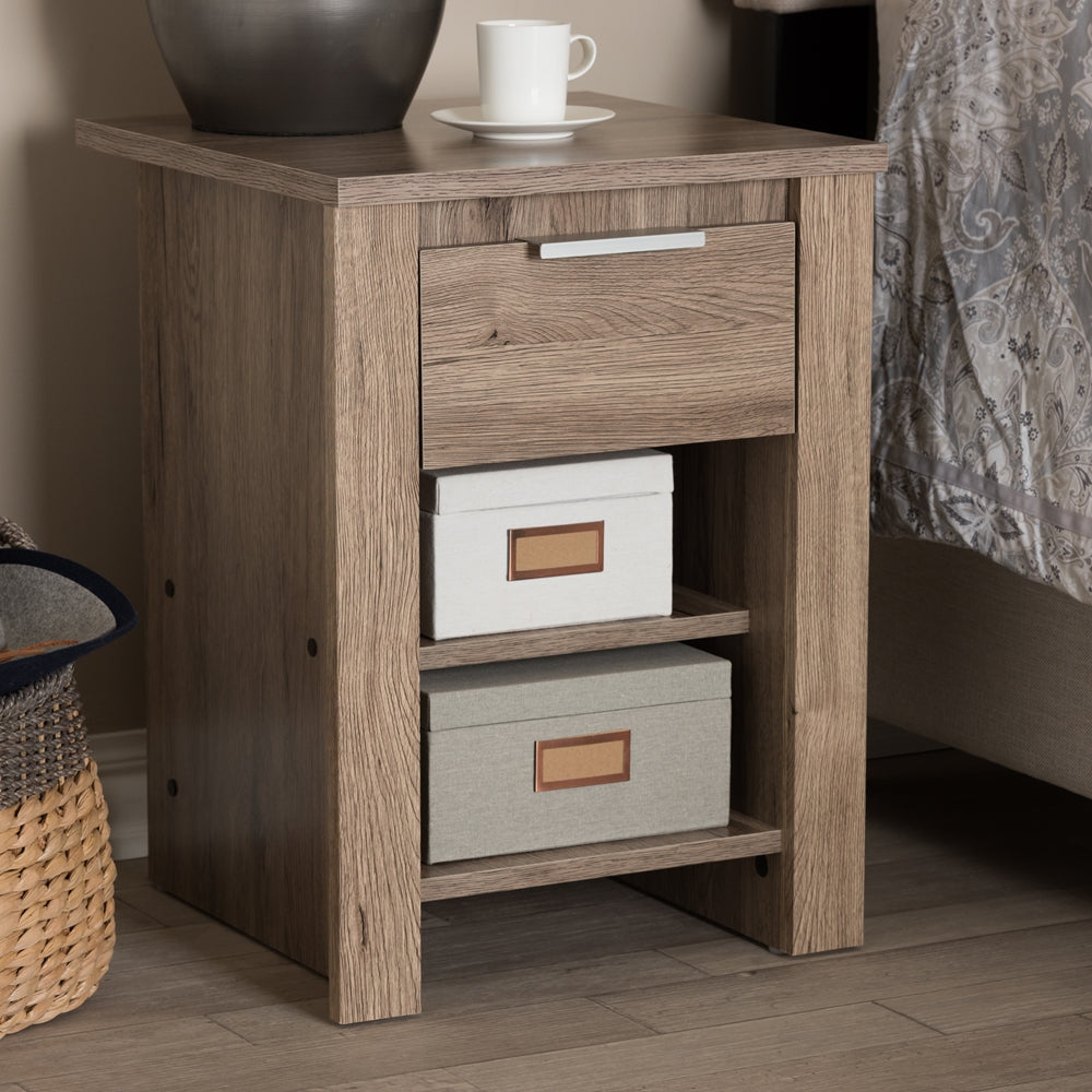 Baxton Studio Laverne Modern And Contemporary Oak Brown Finished 1-Drawer Nightstand