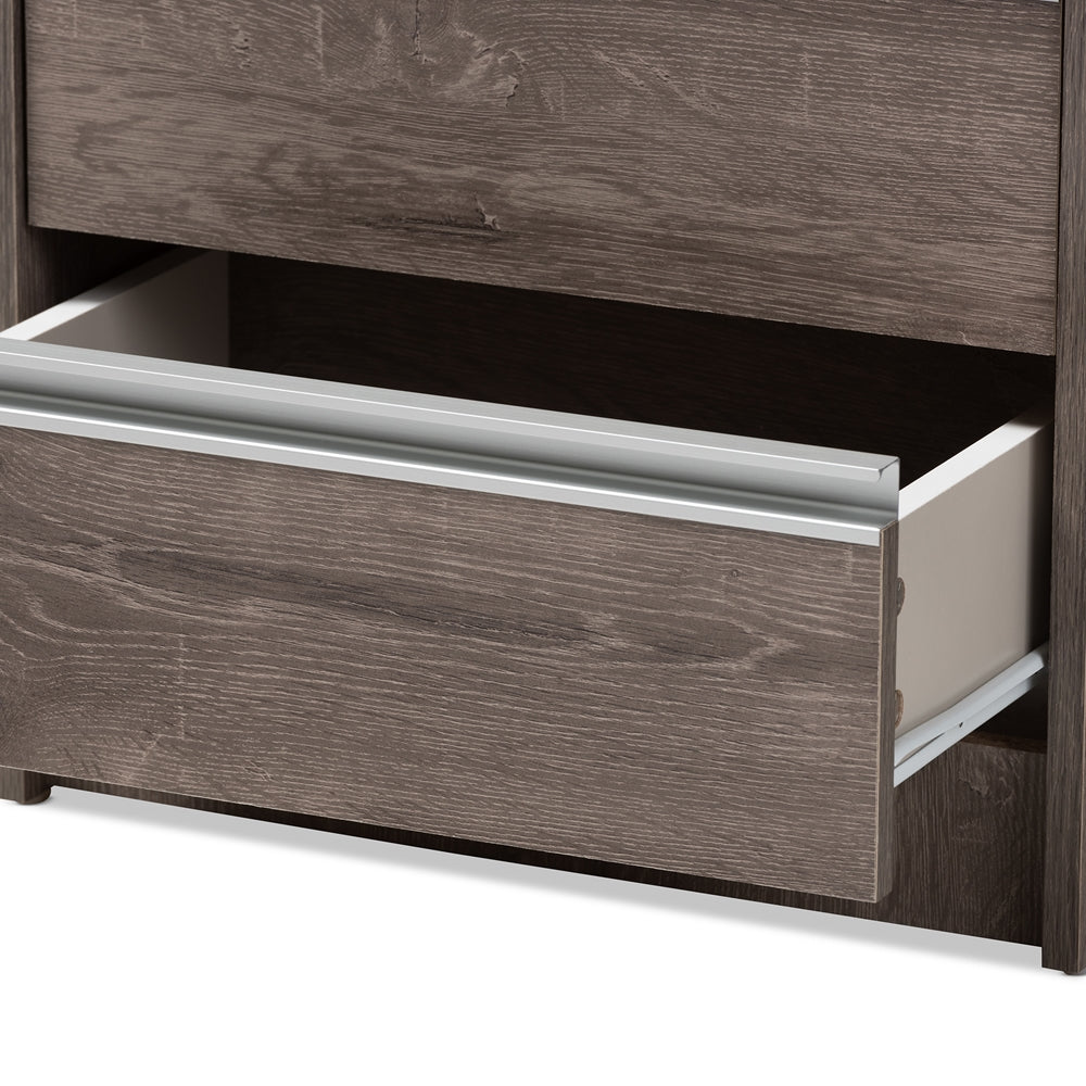 BAXTON STUDIO GALLIA MODERN AND CONTEMPORARY OAK BROWN FINISHED 2-DRAWER NIGHTSTAND