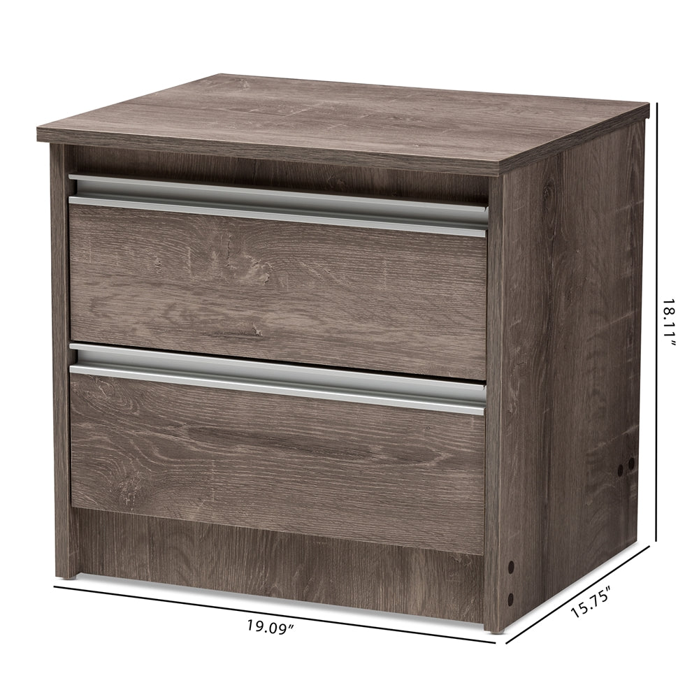 Baxton Studio Gallia Modern And Contemporary Oak Brown Finished 2-Drawer Nightstand