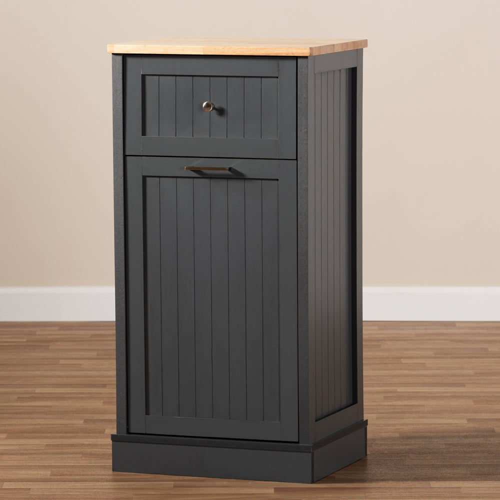 Baxton Studio Marcel Farmhouse And Coastal Dark Grey And Oak Brown Finished Kitchen Cabinet